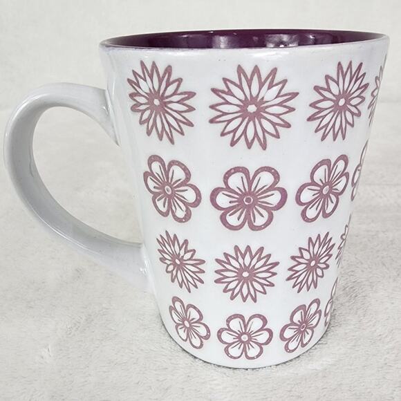 Graydon Hall Mug Purple Flower Allover Embossed in Plum Purple And White. EUC - Picture 3 of 7